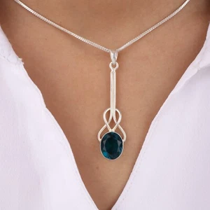 Apatite Gemstone 925 Sterling Silver Jewelry Handmade Pendant 1.79" For Gift - Picture 1 of 5