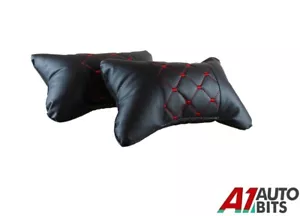 Head Neck Rest Support Pillow Car Seat Cushion Pad 2X PU Leather Black & Red - Picture 1 of 8