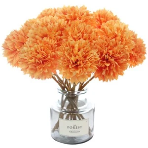 Artificial Chrysanthemum Flowers 12Pcs Orange Faux Ball Autumn Mums Wedding - Picture 1 of 8