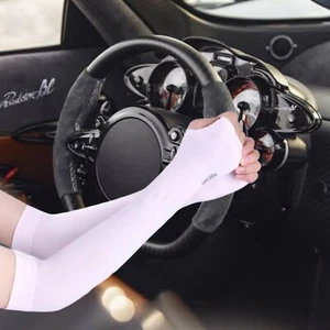 Long Arm Driving Half Finger Gloves Sleeve Sports UV Sun Protection Cover PINK - Picture 1 of 7