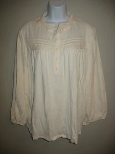 New Croft & Barrow Shirt XXL Ivory Henley Lace 3/4 Sleeve 100% Cotton Womens - Picture 1 of 8