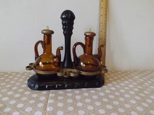 LOTE GÓTICO DORADO Y NEGRO 2 CRUETAS ÁMBAR VIDRIO SOPLADO GRIEGO ROMANO O CANDELABRO - Imagen 1 de 2