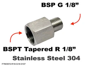 BSPT Tapered R 1/8" Female to BSP G 1/8" Male Stainless Sensor Adaptor Fittings - Imagen 1 de 6