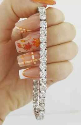 Round Brilliant Diamond Straight Line Platinum Tennis Bracelet 13ct 7" $40K - Image 1 of 4