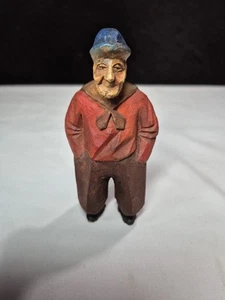 Vintage Figurine Hand Carved Heavy Wood Sea Captain Fisherman Old Man - Picture 1 of 12