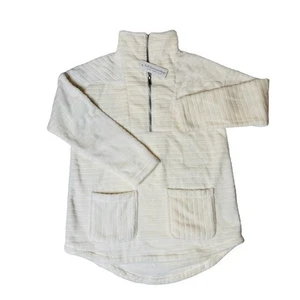 Weiche Umrandung creme ecru Plüsch Fleece Pullover Tunika Oberteil über dem Mond Small - Bild 1 von 6