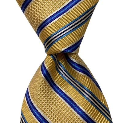CORPORATE IMAGE Tom James Mens Silk Necktie USA Designer STRIPED Yellow/Blue EUC - Image 1 of 3