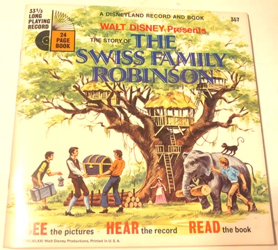 Walt Disney 7" Record 45 & Book Walt Disney Presents The Story Of Swiss Family R Foto 1 de 4