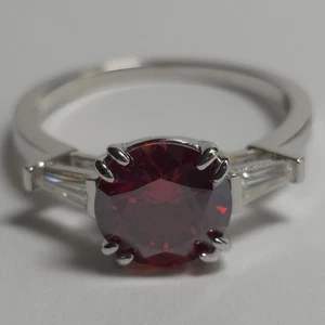 D'Joy Red & White Moissanite Rhodium Plated 925 Silver Ring Size 9 - Picture 1 of 17