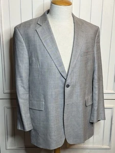 Men’s Jos A Bank Light Gray Plaid Blazer 46R Silk, Wool And Linen Blend - Picture 1 of 4