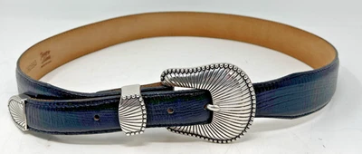 Винтажный ремень Tony Lama черная рептилия ящерица кожа размер 36 C40993 серебро кончо - Изображение 1 из 4