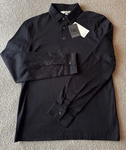 M&S Autograph Textured Pure Cotton Polo Shirt Size M 38”-40” Black Long Sleeved - Picture 1 of 4