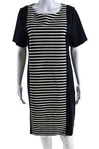 J Crew Womens Cotton Striped Round Neck Short Sleeve Zip Up Dress Navy Size 12 - Picture 1 of 6