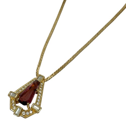 Christian Dior Collana Catena Strass Collana Pietra Colorata Placcata Oro...
