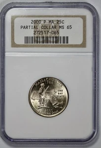 2000 P Massachusetts State 25c Quarter Error NGC MS 65 Partial Collar - Picture 1 of 4