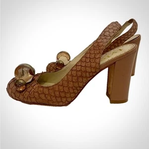 Richard Tyler Vintage Riesling Reptile Beaded Brown High Heel Shoes Womens 7.5 - Picture 1 of 15