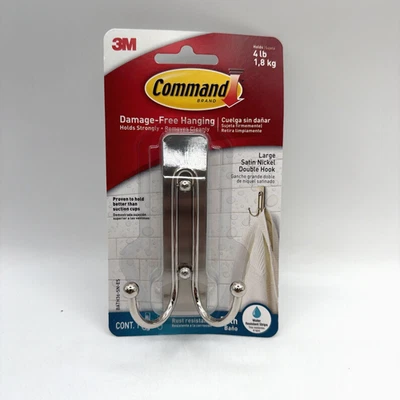 Gancho doble de baño 3M Command grande de níquel satinado tiene capacidad para 4 libras paquete de 1 Foto 1 de 4
