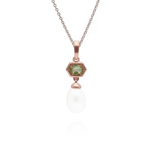 Moderno Perla & Peridoto Hexágono Gota Colgante En Oro Rosa Bañado Plata de Ley - Imagen 1 de 1