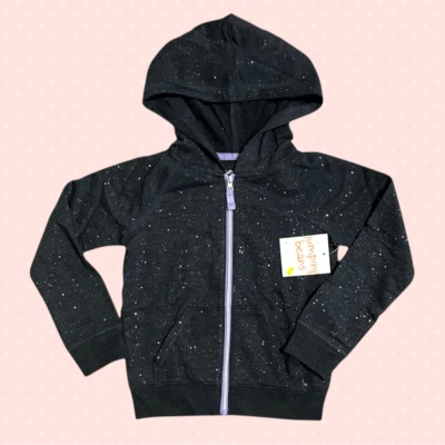 NWT Jumping Beans Sparkly Black Full Zip Up Long Sleeve Hoodie Kids Girls Size 4 - Image 1 of 4