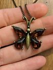 Brown Sparkly Butterfly Necklace 🦋 Antique Metal Look