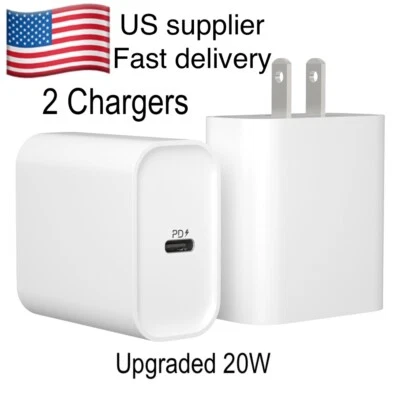 2 PCS For iPhone 14/14 Pro/14 Pro Max Fast Charger 20W USB C PD Adapter Type-C - Image 1 of 4