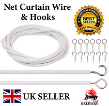 Net Curtain Wire White Window Voile Cord Cable FREE HOOKS & EYES Choose Lengths