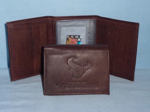 HOUSTON TEXANS    Leather TriFold Wallet    NEW    dark brown 3v wd Cover