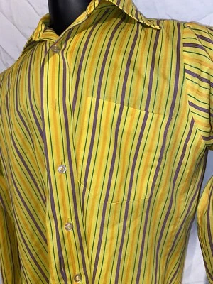 Vintage Van Heusen Hampshire House Men's Shirt 14/33 Yellow Striped 1970's Retro - Image 1 of 4