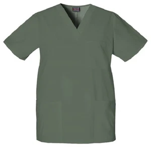 Cherokee Workwear Scrubs Unisex V Neck Top 4876 OLVW Olive Free Shipping - Picture 1 of 4