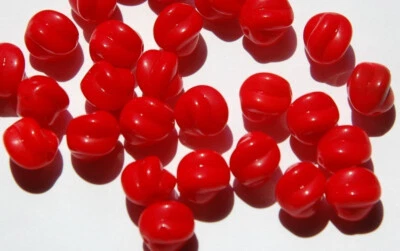 Vintage Opaque Red German Glass Ribbed Beads 12mm (6) grm014A - Image 1 of 2