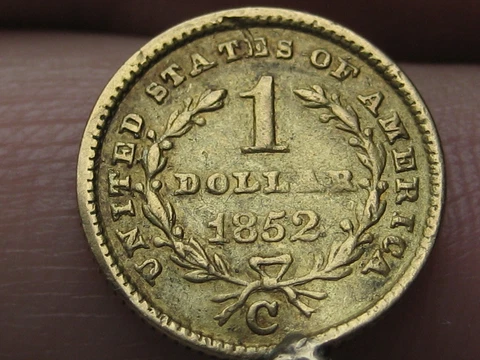 1852 C $1 Gold Liberty Head One Dollar Coin- Rare Charlotte Coin Cover