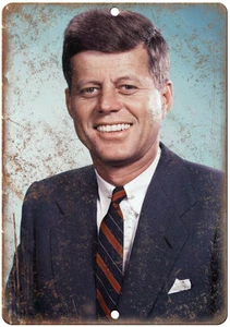 JFK John F. Kennedy RARE Portrait 12" x 9" Retro Metal Sign - Picture 1 of 1