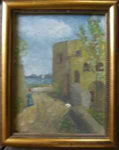 M. Putz Signed° Oil Painting Mediterranean Miniartur Antique Girl At Sea Frame - Picture 1 of 6