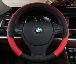 Cubierta de volante de coche de cuero negro con rojo para 320i 325i X6 X5 X3 X1 15"" - Imagen 1 de 10