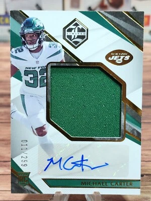 2021 Limited MICHAEL CARTER Rookie Patch Autograph /299 #177 New York Jets - Image 1 of 2