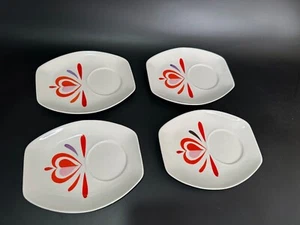 Vintage Holt Howard 1962 Bucks County 4er Set Snack Teller Tabletts Rot Rosa Herz - Bild 1 von 9