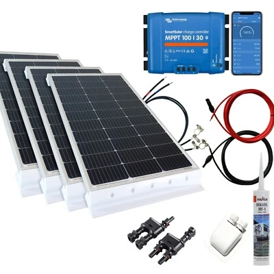 BAU-TECH SOLARENERGIE Wohnmobil Solaranlage Set 400Watt 12V Victron MPPT 100/30 Bluetooth weiß schwarz