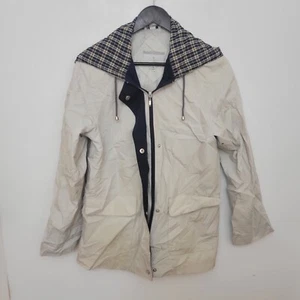 Womens Parka Jacket Coat Size 14 White Tartan Ladies Hooded Pockets Zip Up - Picture 1 of 7