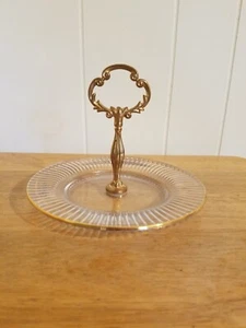 VTG Round Handled Fostoria Candy/Nut Dish w/Gold Tone Handle and Gold Trim - Picture 1 of 5