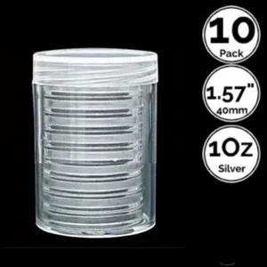 10 Pack 1.57 IN 40mm Coin Capsule Holders w/Tube For 1 Oz Silver Bullions - Picture 1 of 2
