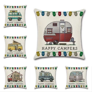 Wohnkultur Verzierten Sofa Happy Campers Taille Wurf Kissenbezug Kissenbezug K - Bild 1 von 31