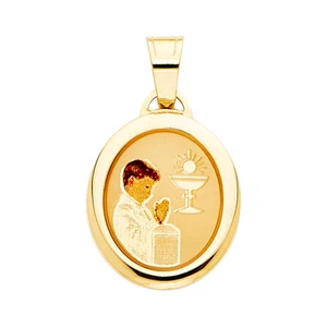 Gold 14K Yellow Gold First Communion Picture Pendant Boy - Picture 1 of 4