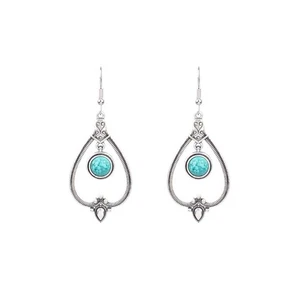 Handmade Retro Turquoise Water Earrings 925 Silver Plated Boho Drop Style 6.5 CM - Picture 1 of 4