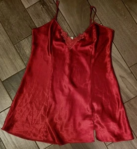 SOPHIA Delicates HEART Lace SILKY Red Satin Nightgown CHEMISE Women's XL - Picture 1 of 6