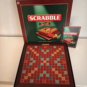 Vintage Scrabble Deluxe (Mattel 2000) With Turntable & Wooden Tiles - Complete - Picture 1 of 8