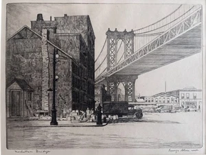 GEORGE STIMMEL "Brooklyn Bridge New York" signierte Radierung 1940 - Bild 1 von 11