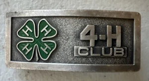 Vintage 4-H Club Jugend Organisation massive Metall Gürtelschnalle, grün Kleeblatt, silber - Bild 1 von 8