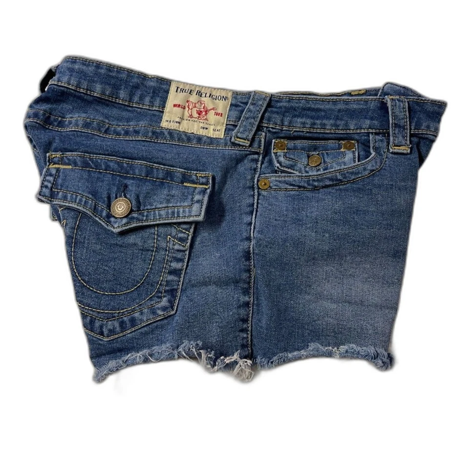 Vintage Y2K True Religion Joey Low Rise Cut Off Denim Shorts, Size 32- Size 14 - Image 1 of 4