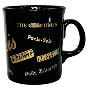 Le Monde Parisien Times Figaro Guardian Telegraph England Schwarz Gold Tasse NEU - Bild 1 von 6