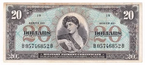 Vietnam Military Payment Certificate 20 Dollars Series 661 Serial # B 05746852 B - Bild 1 von 2